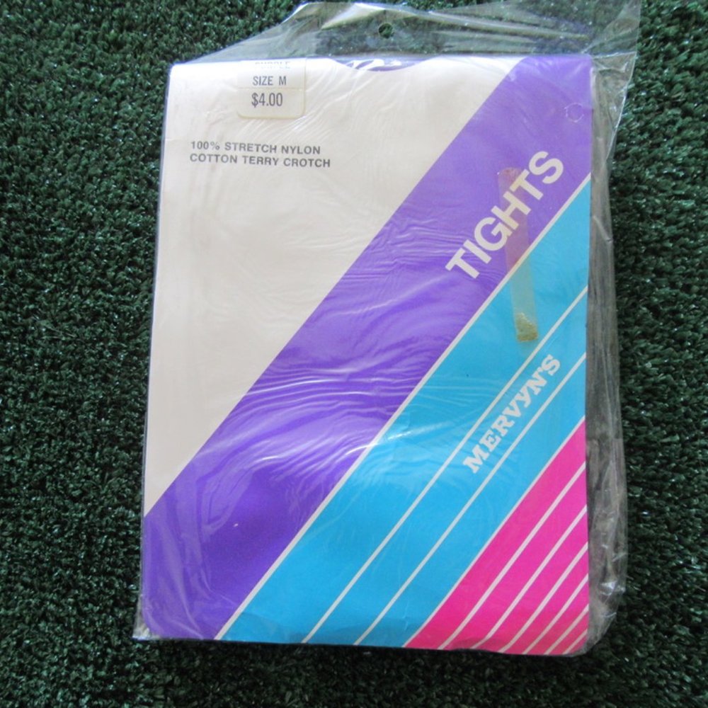 Brand New Vintage Size Medium Mervyn's Purple 100% Stretch Nylon Tights